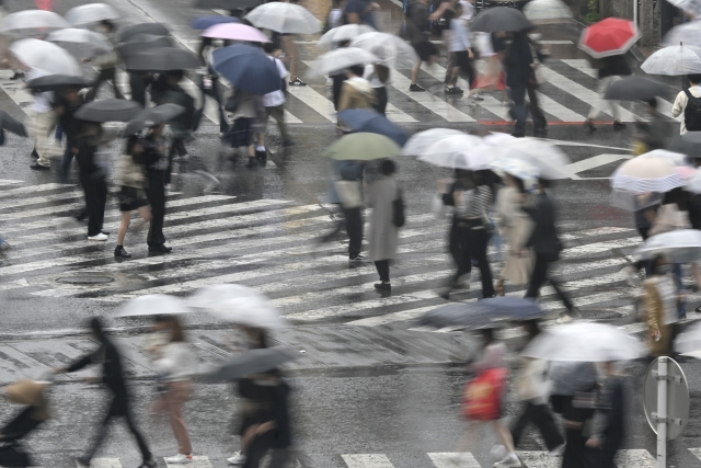 雨のスクランブル交差点